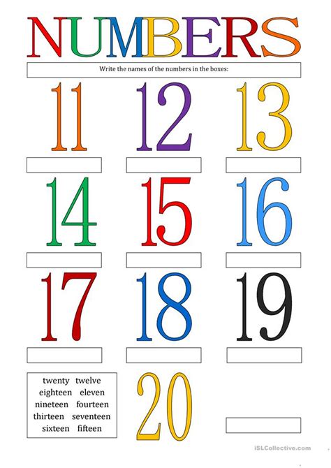 Printable Numbers 11 20 Worksheets